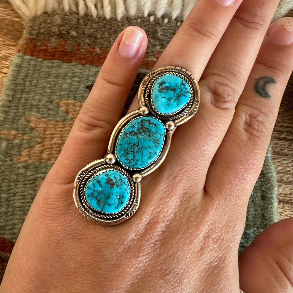 Large Statement Kingman Turquoise Ring - image 2